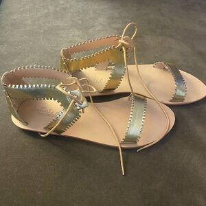 Loeffler Randall Metallic Gold Lace-Up Flat Sandals